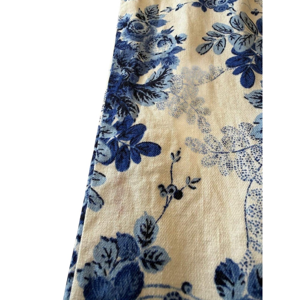 Maeve Anthropologie Linen Blend Wide Leg Pants Blue White Floral Toile Sz US 12 - Picture 5 of 8